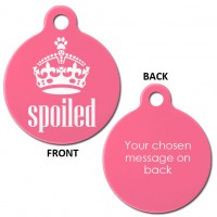 Pink Engraved SPOILED Crown Aluminium 31mm Round Pet Dog ID Tag